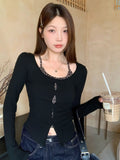 Pure-Style Retro Leopard Sling Vest Long-Sleeved T-Shirt Two Sets Of Women's Autumn Fashion Hottie Set Tide