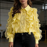 French Romantic Style Leaf Side Pink Shirt Female Spring Korean Version Of Loose Open Shirt Commuter High-End Feel