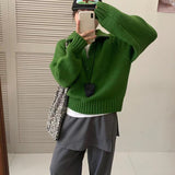 KANING Half-High Collar Half Zipper Red Sweater 2026 Autumn And Winter New Design Sense Loose Knitted Shirt
