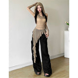 French Retro Hottie Net Yarn Sleeveless Vest T-Shirt Girl Autumn Irregular Slim Thin Long Top