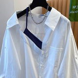 White Collarbone Shirt Female Design Sense Of Niche 2026 New Special Fake Two-Piece Top Spring