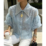 European Fashion Heavy Industry Diamond Temperament Casual Shirt Female Senior Sense Thin Shirt Woman Trend