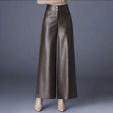 2025 Autumn And Winter New Fashion High-Waist PU Leather Pants Wide Leg Trousers Women Feel Loose Air Casual Trousers