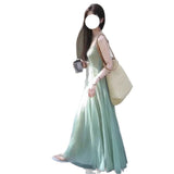 Gentle Wind Green Mesh Sling Skirt Two Sets Of Spring And Summer New Kaqi Inside The Body Temperament A Word Long Skirt