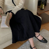 KANING Design Sense Autumn And Winter Long Knitted Skirt Women Loose Waist Solid Color A Word Texture Half Skirt
