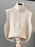 High-Collar Zipper Knitted Vest Vest Women 2025 Spring And Autumn Winter New Loose Folded Horse Clip Sweater Shoulder