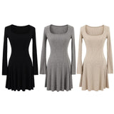 Autumn And Winter Pure Lust Wind Knitted Collar Horn Sleeve Dress To Collect The Waist Of A Small Long Bottom Sweater Dress Is Thin