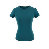 Spice Girls Summer Shoulder Round Neck Short Sleeves To Cool Waist Feel Fashion Basic Solid Color T-Shirt Set Short Sleeve Top