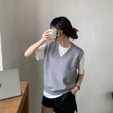 KANING Autumn New Folded Loose Retro Knitted Vest Women 2026 Autumn Dress Korean Version Of The Sweater Vest Women