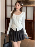 Unique Collar Long-Sleeved T-Shirt Women's Fake Two Wooden Ear Buckle Blouse Early And Autumn Wearing V-Neck Bottom Shirt