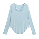Fashion Hottie Summer Lazy Loose Mask T-Shirt V Collar Sunscreen Tops Slim Comfortable Round Hem Bottom Shirt