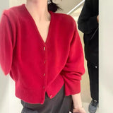 KANING French Solid Color V-Neck Knitted Cardigan Women 2026 Early Autumn Wearing A New Design Sweater Outside The Female