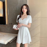 Small Solid Color Dress Women's Summer New French Style Collar Small Dress To The Waist Thin Temperament Short Skirt