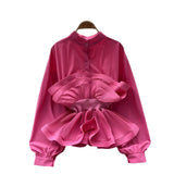 French Light Luxury Famous High-End Bubble Bubble Sleeve Shirt Women Autumn Waist Lotus Leaf Side Design Niche Super Fairy Top