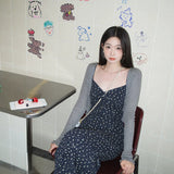 Korean Version Of The Early Autumn Sling Can Be Adjusted Pure Flowers Knitted Dress Women's Summer Thin Sling Skirt Two Sets