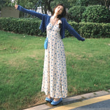 Summer Dress With A Complete Set Of Fashion Age-Less Gentle Syringe Cardigan Sleeveless Floral Sling Dress Two Sets
