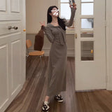 Pure Desire Gentle Temperament Splicing With Long-Sleeved Knitted Dress Women's Early Autumn New Waist-Skinny Dress Women's Dress