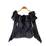 Super Good-Looking Sweet Age-Bearing Leaf Side Three-Dimensional Flower Shoulder Shirt Female Niche Fairy Irregular Shirt Winter