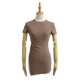 Pure Round Collar Under The Frame Short Sleeve Side Open Wrinkle Blouse Waist T-Shirt Long Bottoming Shirt Is Thin