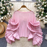 Light Luxury Famous Lady Shirt Women Summer Lotus Edge Thin Mesh Loose Royal Sister Temperament High-End Feel Blouse Tide