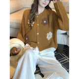 KANING Korean Round-Neck Three-Dimensional Flower Knitted Open Shirt 2026 Autumn And Winter New Lazy Wind Stifling Sweater Jacket