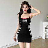 Pure Style Sexy Letter Hanging Dress Women's Summer Design Splicing Body Slimming And Hip Short Skirt