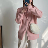 KANING Collar Double Zipper Design Knitted Cardigan Women 2026 Autumn And Winter New Korean Version Of Lazy Wind Sweater