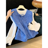 3.5/New In Spring XUAN XIAO JIE Gentle Wind Tie Knitted Vest Cardigan Woman
