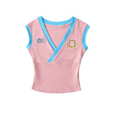 Sweet Sister Summer Big V-Neck Gratistless Vest Movement Yoga Retender Letter Embroidered Niche Blouse