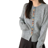 KANING Design Single Rehearsal Buckle Knitted Cardigan Women 2026 Autumn New High-End Sense Age-Retro-Altying Sweater Outside