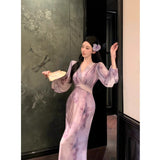 Purple Dress Spring And Autumn New French Temperament Unique Seaside Holiday Gentle Wind Showing Thin Long Sleeve Skirt Women's Clothing