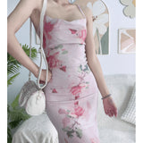 Sweet And Spicy Net Yarn Hanging Flowers With Dress Women's Summer Design Feel Tight Skinny Ass Long Skirt