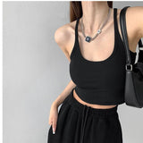 Ins Sexy Pure Desire Low-Chest Short Sling Vest Female Summer Hottie Retro Fashion Set Bottom Top Female T-Tide