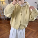 KANING Design Hooded Knitted Cardigan Women 2026 Autumn And Winter New Korean Version Of Loose Soft Glutinous Solid Color Sweater Women