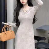 Autumn And Winter 2025 New French Temperament Black Dress Bottom Sweater Skirt Girl Small Knitted Dress