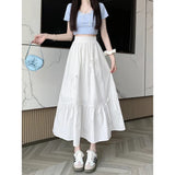 2025 New Summer Gentle Wind Bow Spliced Sweet White Dress Small One-Child Cake Long Skirt