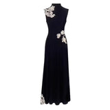 New Chinese Collar Sleeveless Lace Dress Half-High Collar Hanging High-Waisted A-Word Black Dress New Summer