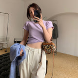 Solid Color Bottom Slim Short-Sleeved T-Shirt Women Summer Tide New Thin Short-Sleeved Top Woman