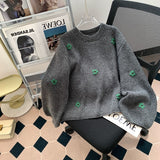Vintage Embroidery Flower Sweater Women's Autumn/Winter 2025 New Loose Lazy Windy Korean Knits