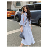 Blue Design Dress Spring And Summer Girl New Light Style Relaxed Casual Simple Long Shirt Skirt