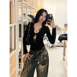 Sexy Babes V-Neck Long-Sleeved-Sleeved Women's Spring New Thin Inner Shirt Tight On The Body Tide