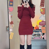 Pure Lust Wind Black Word Shoulder Sexy Hot Girl Long-Sleeved Dress Women Autumn And Winter Dress Dress Tide