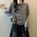 Kanzing Love Button Knitted Cardigan Women 2026 Early Autumn New Lazy Soft Glutinous Sweater Coat Women