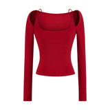 One-×Ö Collars With Long-Sleeved T-Shirt Purple Slim Slim Top Temperament Side-On-Shoulder-To-Wear T-Shirt