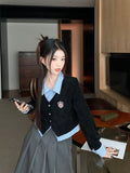College Wind Fake Two Shirt Women 2026 Spring And Autumn Korean New Polo Collar Hit The Niche Thin Top