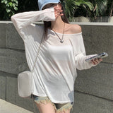 Sexy Thin Little Through Hottie Breathable Long Sleeve Sunscreen Summer Loose Jacket Female T Air Conditioning Mesh Jersey