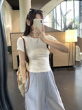 Solid Color Short-Sleeved T-Shirt Woman 2026 Summer Slimy Korean Commuting