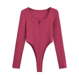Women's Retro U-Neck Half-Neck Long-Sleeved Blouse Hottie Solid-Colored Sexy Bottom T-Shirt