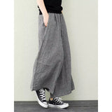 Large-Size Women's Clothing New Wind Tight Waist With A Thousand Birds Nine-Point Linen Broad-Legged Leisure Pants