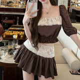 Miss Polka Tiansi Pure-Wanted Lace Splicing Set Top Ponmp Short Skirt Women's Summer Two Sets